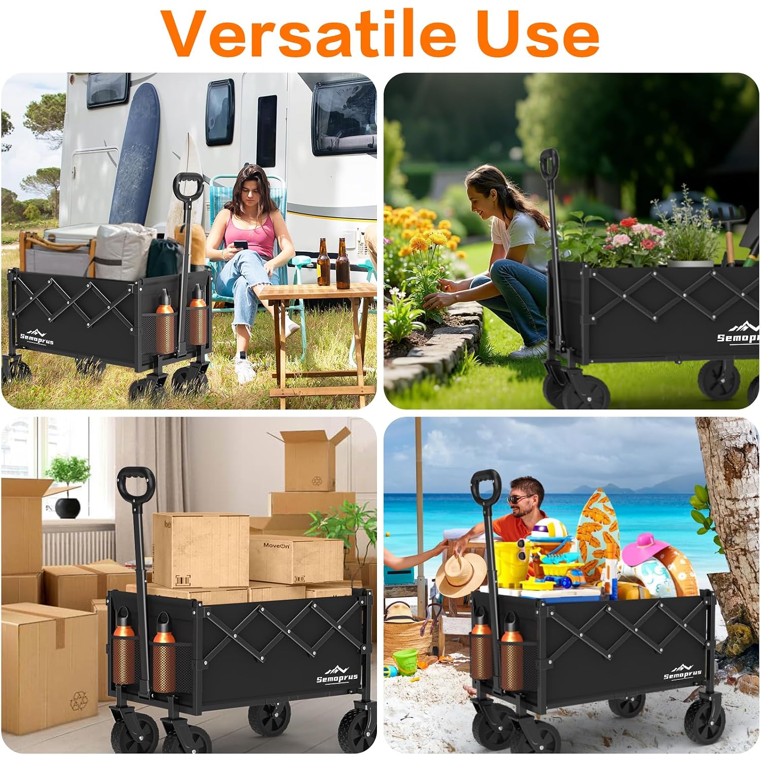 Cozeer Wagons Carts Foldable, 360Lbs Folding Heavy Duty Wagon With Wheels | Portable, Collapsible, Foldable, Lightweight, Heavy Duty Cart For Shopping, Beach, Camping, Sports, Garden, Groceries