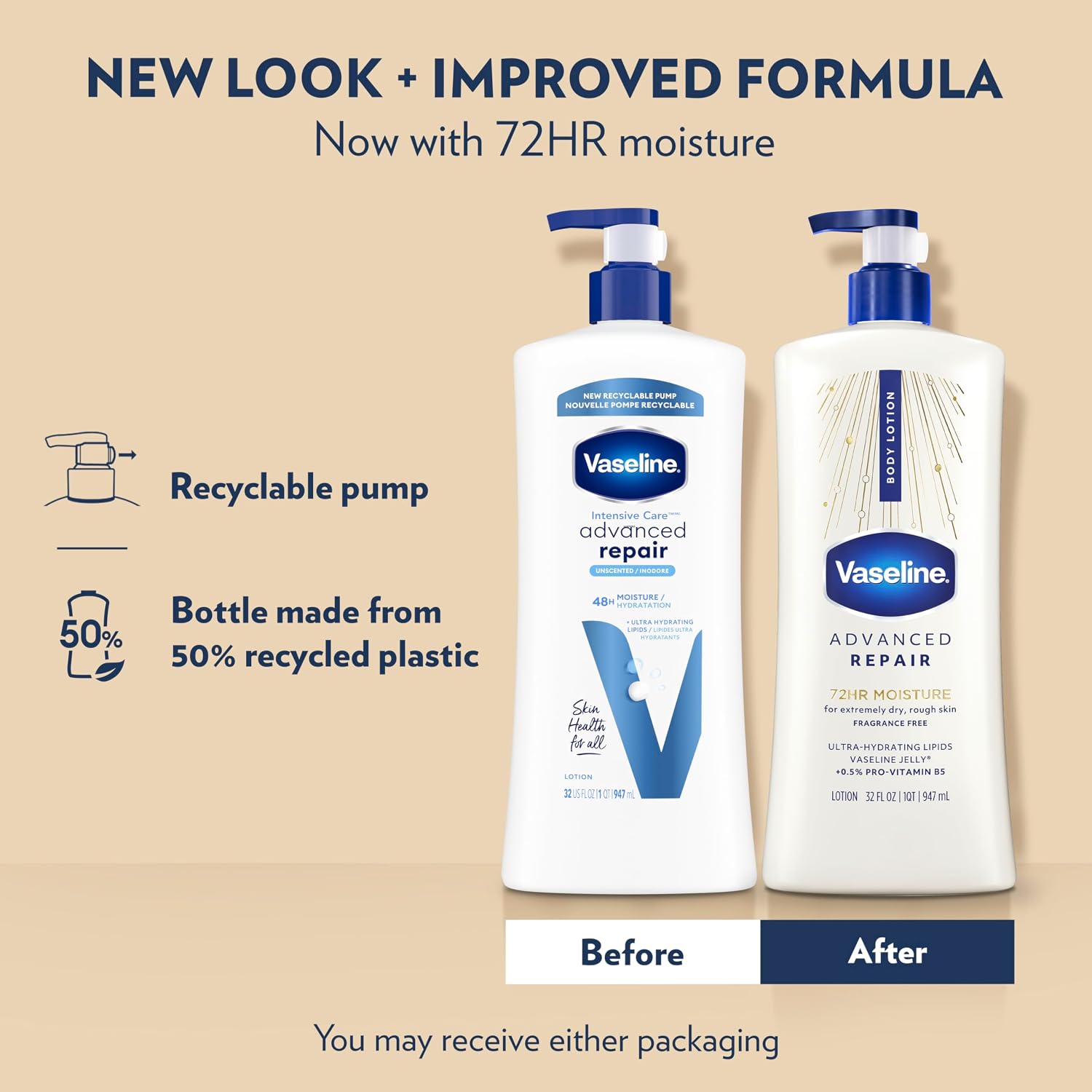 Vaseline Intensive Care Body Lotion Advanced Repair Unscented For Dry Skin Lotion Made With Ultra-Hydrating Lipids + Vaseline Jelly To Repair Extremely Dry Skin 32 Fl Oz
