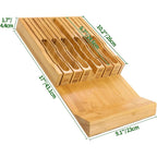 Vaefae Bamboo Knife Drawer Organizer, Knife Drawer Organizer Insert, Kitchen Drawer Knife Block For 12 Knives And A Plus Slot For Your Knife Sharpener (Without Knives)