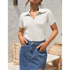 Zesica Women'S Short Sleeve V Neck T Shirts 2026 Summer Ribbed Knit Slim Fitted Basic Solid Color Tee Tops