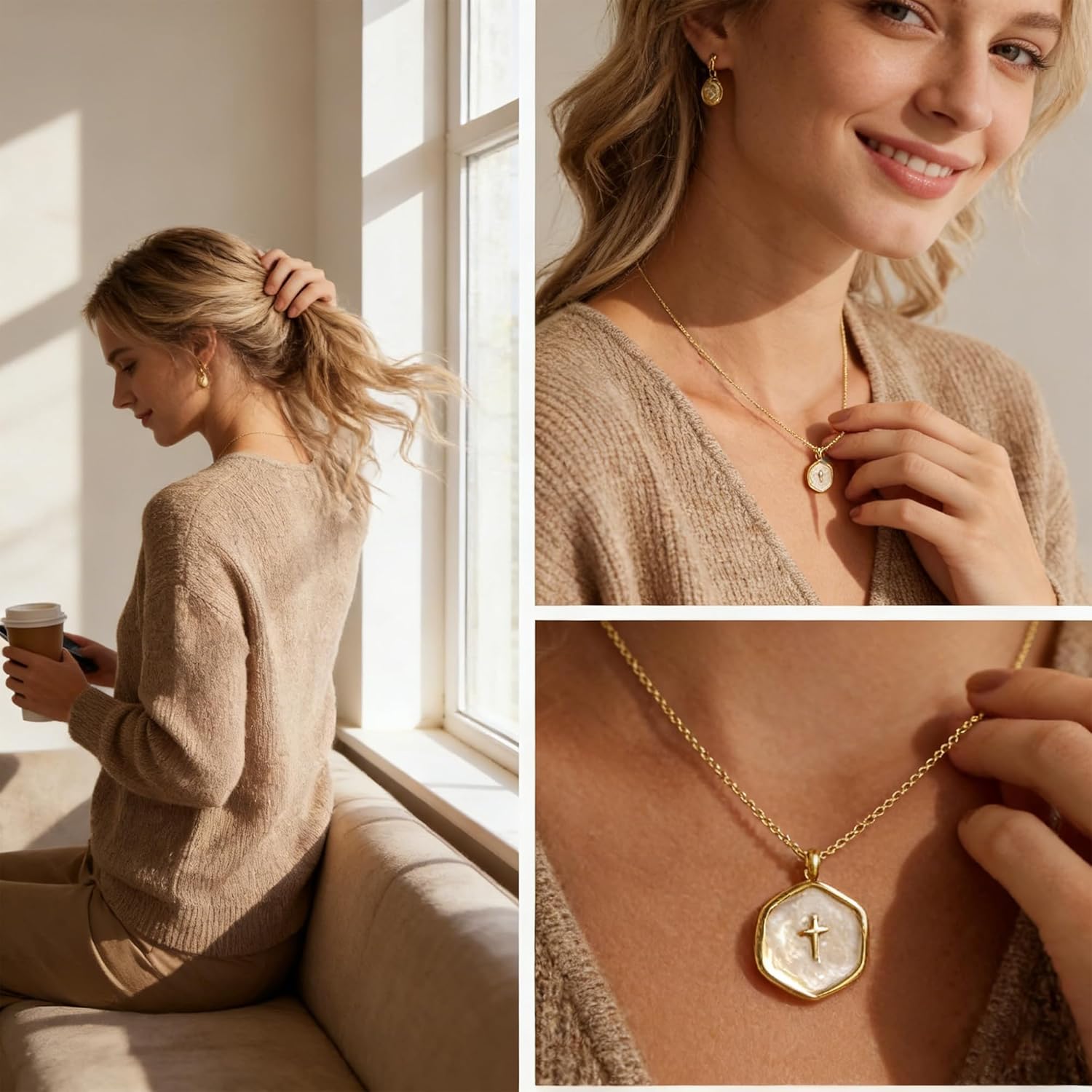 Mom Necklace for Women Tiny Cross Pendant Necklace Gold Plated Mothers Day Birthday Christmas Jewelry Gifts for Mom