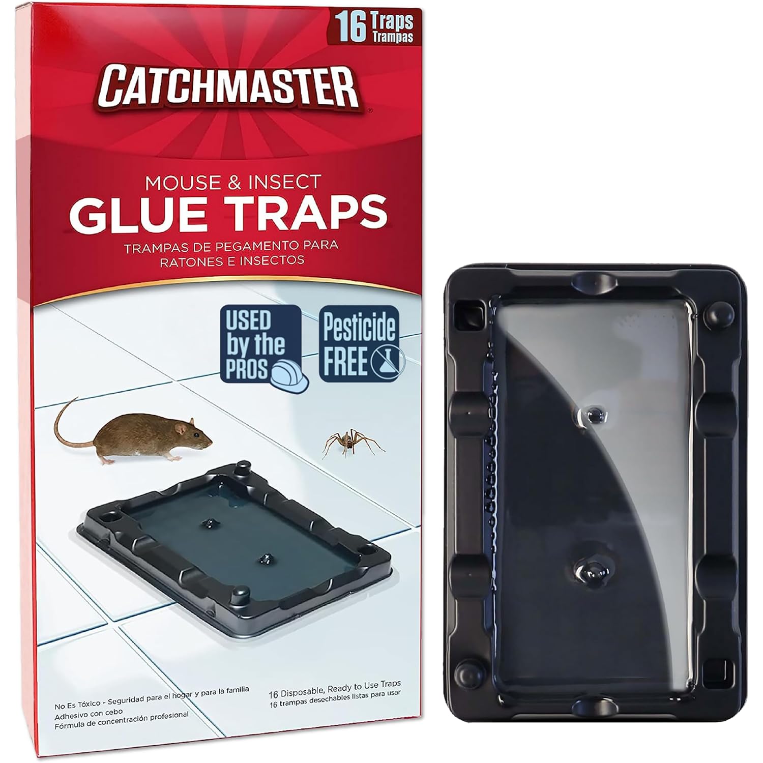 Catchmaster-16 Mouse & Insect Glue Traps, Heavy-Duty Pesticide-Free Sticky Mouse Traps Indoor For Home, Used By The Pros, Adhesive Rodent & Bug Catcher, Pest Control For House & Garage