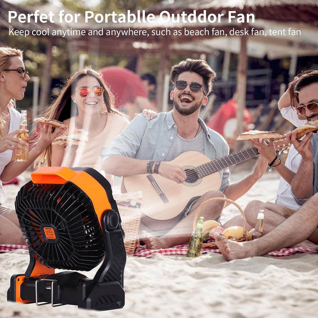 Westtree 20000Mah Battery Powered Fan Camping Fan Essentials Portable Fan Battery Operatedrechargeable Outdoor Tent With Light & Hook Personal Usb Desk For Camping,Orange
