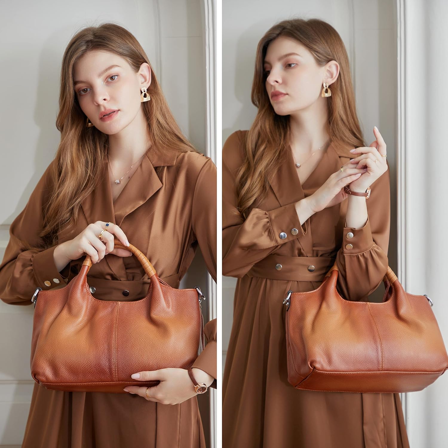 Iswee Genuine Leather Shoulder Bags Purses and Handbags for Women Satchel Designer Cross Body Hobo Medium Size Tote