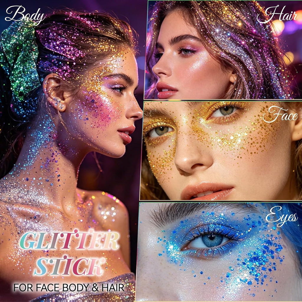 6 Colors Body Glitter Stick Set, 4Th Of July Accessories Hair Glitter, Sparkling Face Glitters Makeup For Women Kids, Shimmer Face Paint Singer Concert Festival Party Rave Accessories