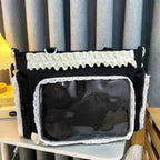 Ita Crossbody Tote Bag, Pin Display With Insert Large Messenger Bag, Cute Tote Bag With Zipper Ruffle, Japanese Aesthetic Y2K