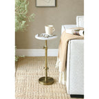 Adjustable-Height Marble Drink Table - 10X10X22-30, White Marble & Antique Brass, Modern Round End Table, Side Table With Pedestal Stand For Small Spaces, Vintage Metal Martini Cocktail Accent