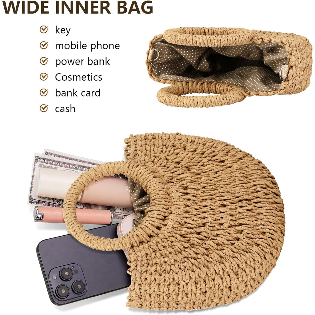 FENBEN Straw Hobo Bags for Women Small Crossbody Bag Beach Purse Weave Shoulder Handbag Rattan