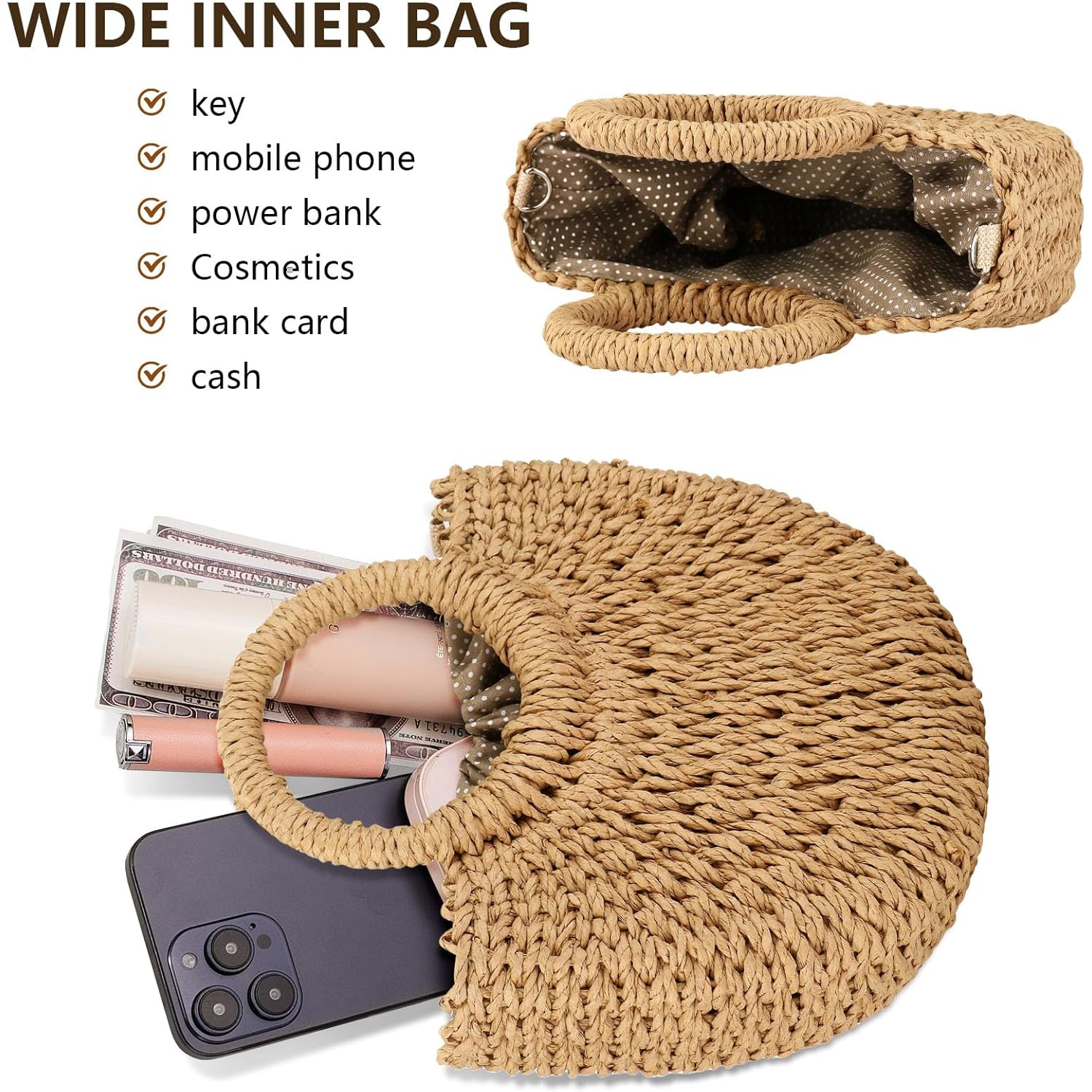 FENBEN Straw Hobo Bags for Women Small Crossbody Bag Beach Purse Weave Shoulder Handbag Rattan