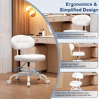 Misolant Vanity Chair With Back, Small Armless Cute Office Chair With Wheels And Lumbar Support, Comfy Pu Leather Desk Computer Chairs With Adjustable Height, 360°Swivel For Home Bedroom Office, White