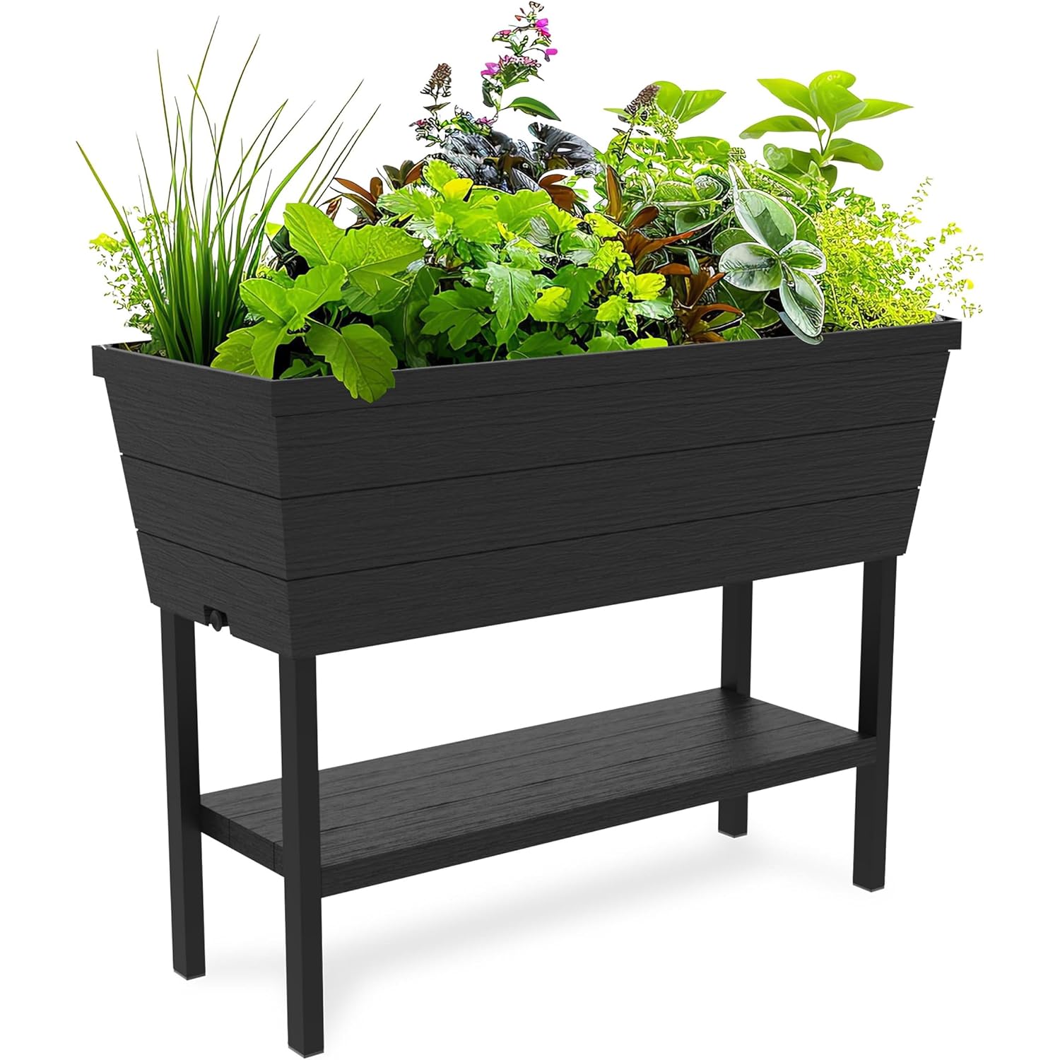 Keter Urban Bloomer 12.7 Gallon Raised Garden Bed And Outdoor Herb Garden Planter With Self Watering Gauge And Drainage Plug, Dark Grey