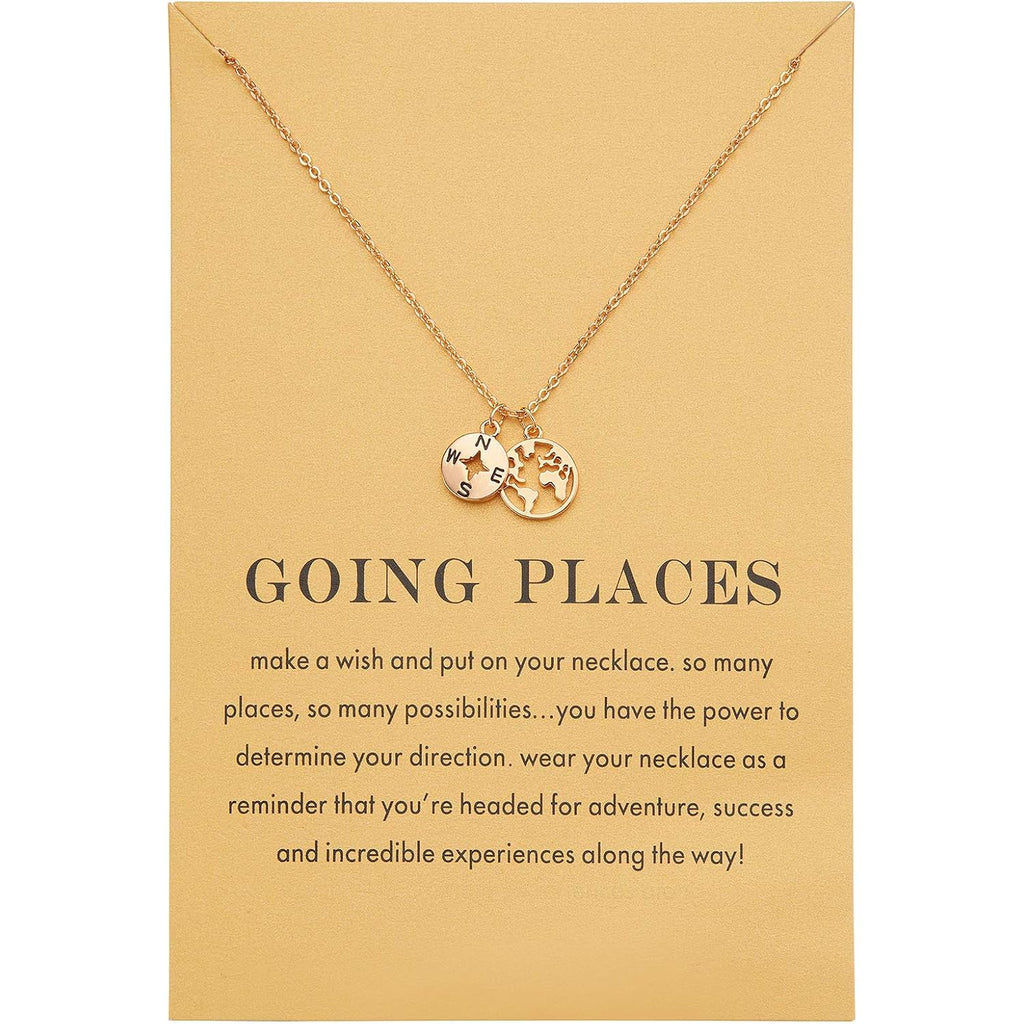 Zealmer Dainty 18K Gold Plated Compass World Map Pendant Necklace Graduation Gift for Friends