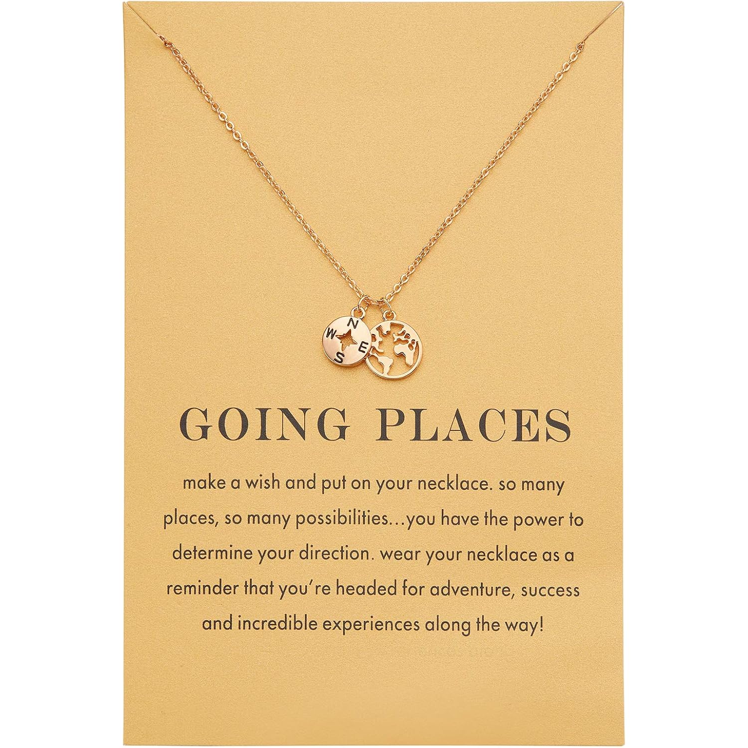 Zealmer Dainty 18K Gold Plated Compass World Map Pendant Necklace Graduation Gift for Friends