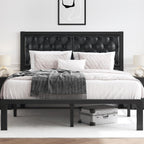 Hisoft Queen Bed Frame With Upholstered Button Tufted Headboard, Bed Frame Platform Metal Slats Support, Under Bed Storage, No Box Spring Needed, Noise-Free, Easy Assembly, Black