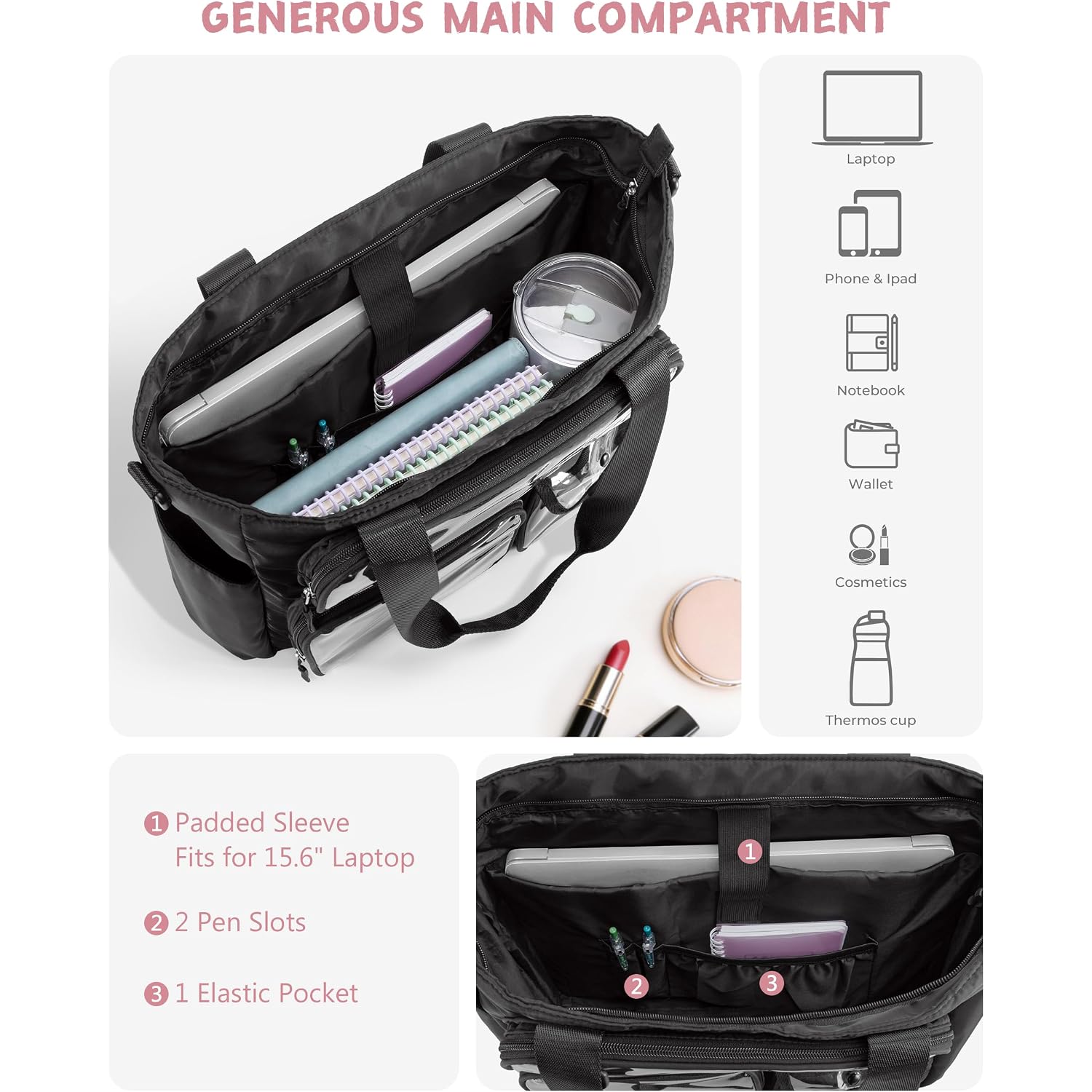 Large Ita Bag With 3 Pockets & 2 Inserts, Kawaii Pin Display Ita Tote Bag For Anime Kpop Fans, Versatile Messenger Bag