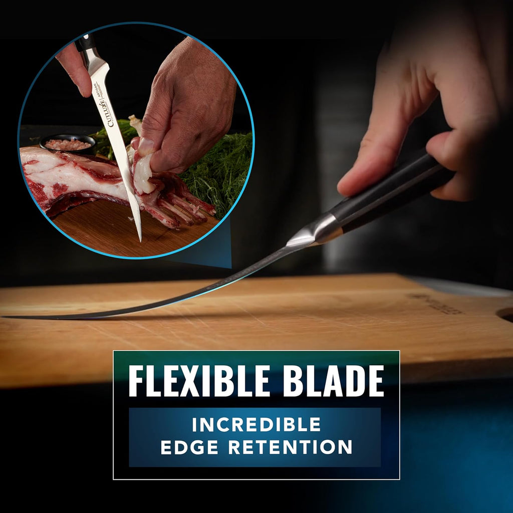 Cutluxe Fillet Knife for Fish & Meat – 7" Razor Sharp Boning Knife – Flexible High Carbon German Steel, Full Tang Ergonomic Handle Design, Grilling Gifts for Men – Artisan Series