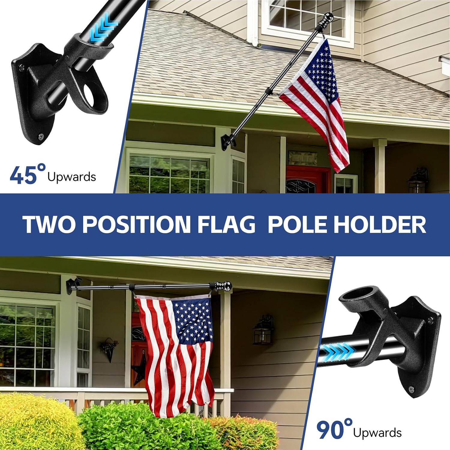 American Flag With Pole For House Outside, Including 5Ft Heavy Duty Flag Aluminum Poles Kit And 100% Polyester 3X5 Ft Us Flag, No Tangle Spinning Pole And Multi-Position Flag Pole Bracket