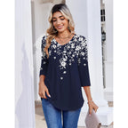 Zeagoo 3/4 Length Sleeve Womens Tops Casual V Neck Pleated Top Boho Floral Blouses Work Shirts