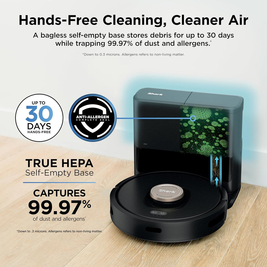 Shark Av2501Ae Ai Robot Vacuum With Xl Hepa Self-Empty Base, Bagless, 60-Day Capacity, Lidar Navigation, Perfect For Pet Hair, Compatible With Alexa, Wi-Fi Connected, Carpet & Hard Floor, Black