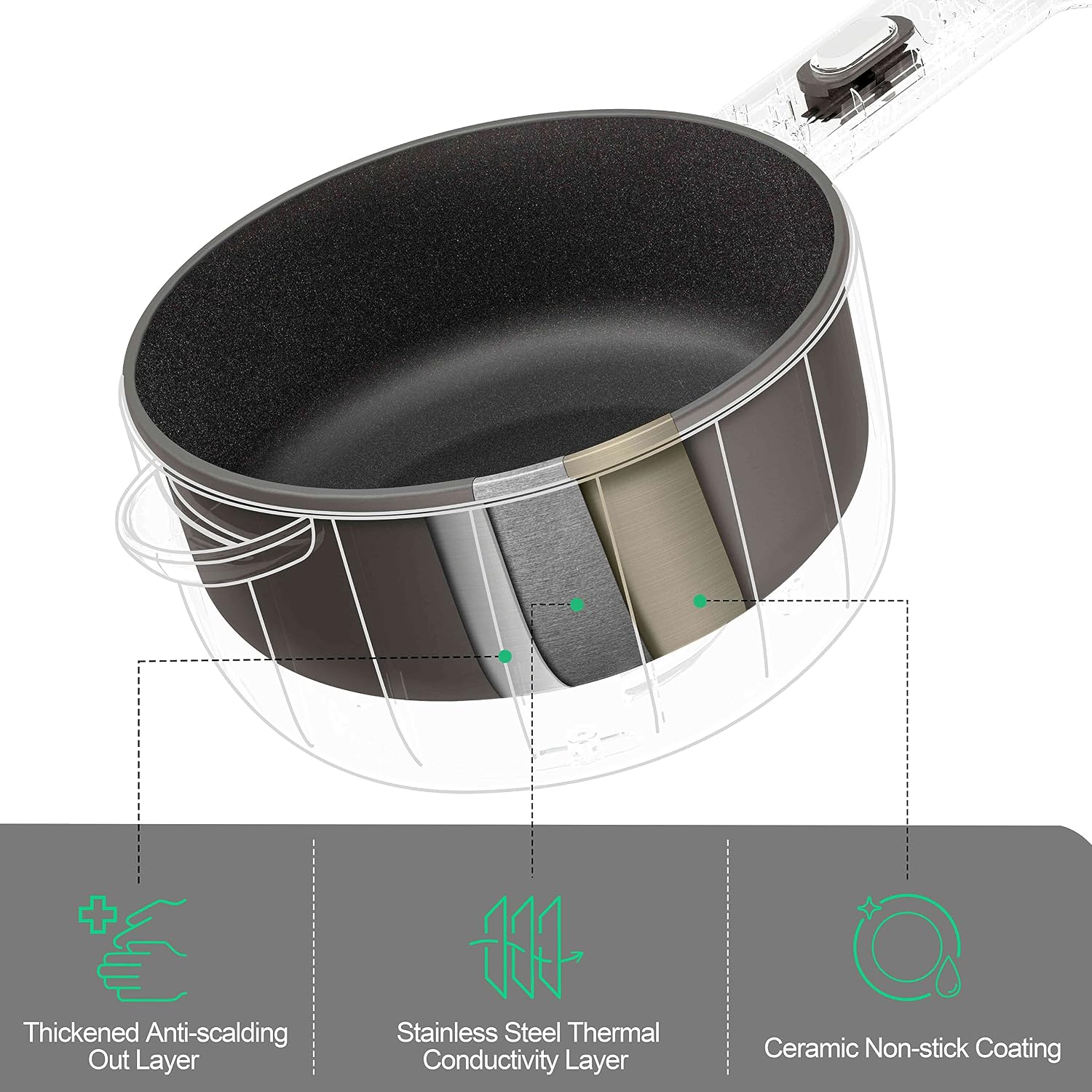 Dezin 2L Hot Pot Electric, Non-Stick Electric Pan, 700W Adjustable Power | Electric Pot For Cooking/Steak/Egg/Fried Rice/Ramen/Soup, Portable Pot For Dorm/Rv/Family/Travel/Camping, Include Spatula