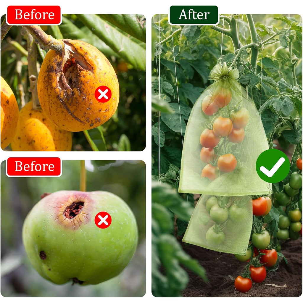 50 Pcs 6X9 Inches Fruit Protection Bags, Fruit Bags For Fruit Trees | Green Netting Fruit Cover Bags Drawstring Mesh Fruit Protectors