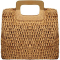 Straw Tote Bag With Natural Wooden Handle, Women Hobo Woven Handbag For Slouchy Charm, Summer Beach Travel Accessory