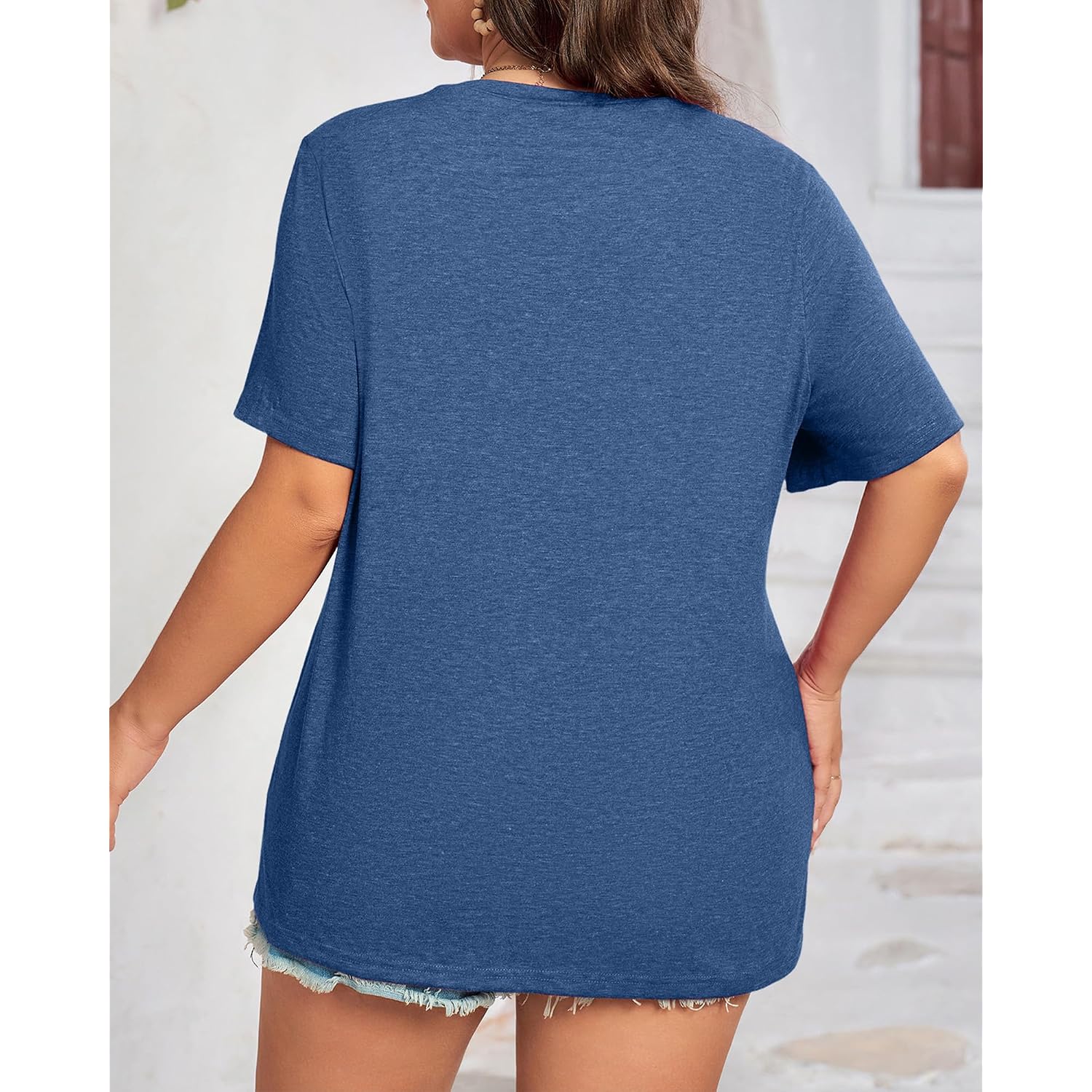 Plus Size Tshirts for Women Graphic Tees Vintage Flower Casual T Shirt Short Sleeve Top Loose Fit Tee Blue 02