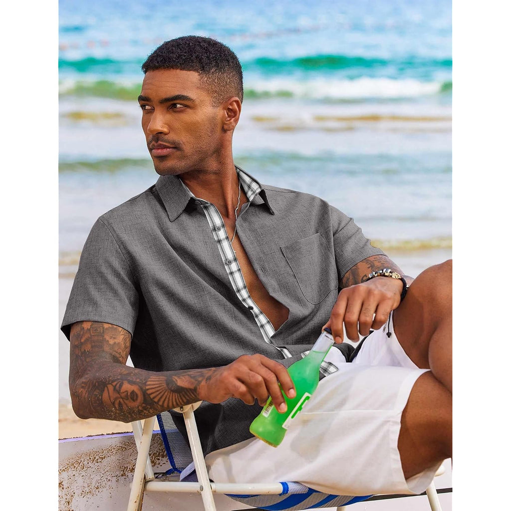 Coofandy Men'S Button Down Shirts Short Sleeve Casual Summer Beach Vacation Wedding Shirt With Pocket