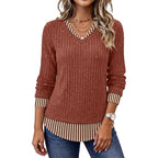 WIHOLL Womens Long Sleeve Shirts Lightweight Tunic Sweaters | 2-in-1 layered look, loose fit, tunic length, dressy casual, school teacher outfits, work to weekend, fall winter fashion
