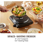 Elite Gourmet Countertop Electric Burner, 1000W Cast Iron Hot Plate, 7 Heat Settings, Portable Cooktop for RV, Dorm, Office & Small Kitchens, Road-Ready & Compact