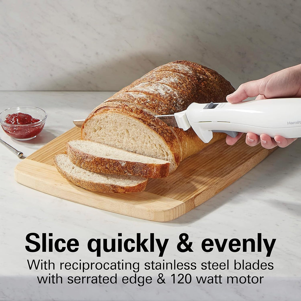 Hamilton Beach Electric Knife Set for Carving Meats, Poultry, Bread, Crafting Foam & More, Reciprocating Serrated Stainless Steel Blades, Ergonomic Design Storage Case + Fork Included, 5 Foot Cord