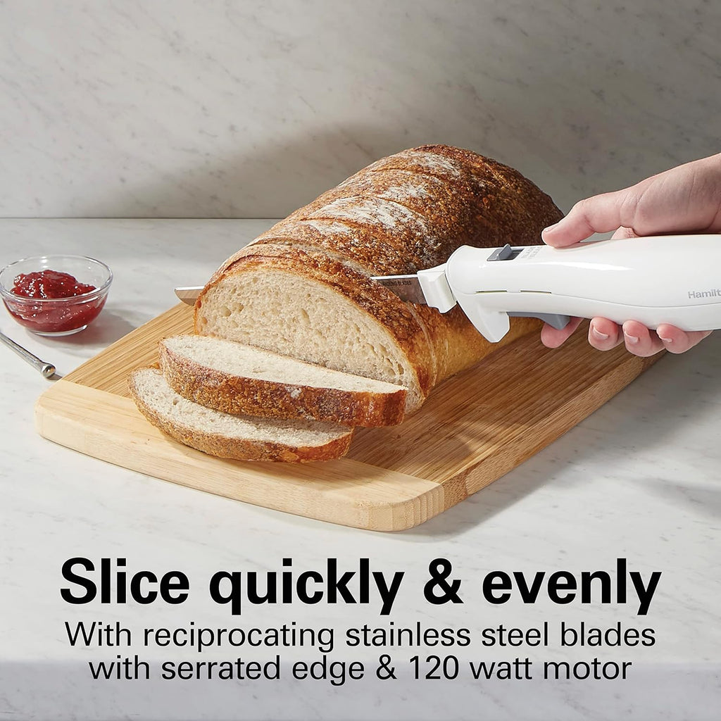 Hamilton Beach Electric Knife Set For Carving Meats, Poultry, Bread, Crafting Foam & More, Reciprocating Serrated Stainless Steel Blades, Ergonomic Design Storage Case + Fork Included, 5 Foot Cord