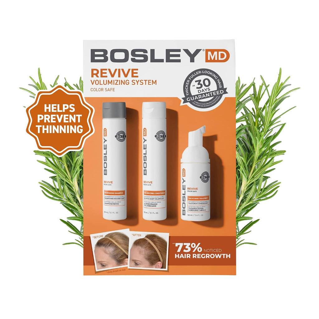 Bosleymd Bosrevive Color-Safe Hair Care Kit For Thinning Hair, Starter Size (30 Days) – Shampoo, Conditioner & Thickening Treatment With Biotin, Panthenol & Botanical Extracts