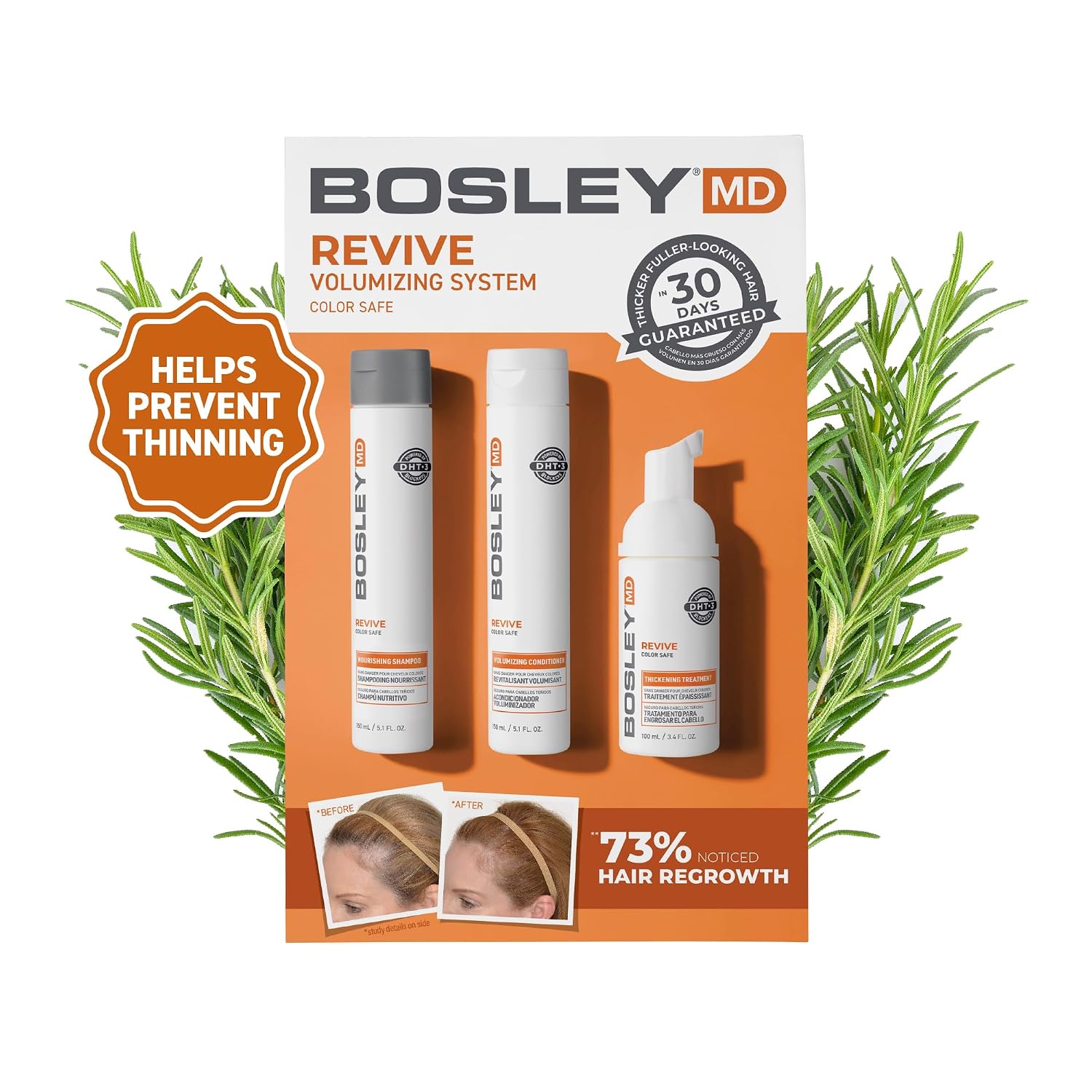 Bosleymd Bosrevive Color-Safe Hair Care Kit For Thinning Hair, Starter Size (30 Days) – Shampoo, Conditioner & Thickening Treatment With Biotin, Panthenol & Botanical Extracts
