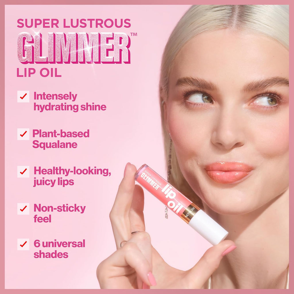 REVLON Super Lustrous Glimmer Lip Oil, Moisturizing & Tinted, Shiny Finish, Made with Plant-Based Squalane, 007 Posh Peach, 0.13 fl oz