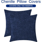 Calitime Throw Pillow Covers Decorative 18 X 18 Inches Pack Of 2 Cozy Chenille Cushion Cases For Couch Sofa Bed Living Room Home Navy Blue