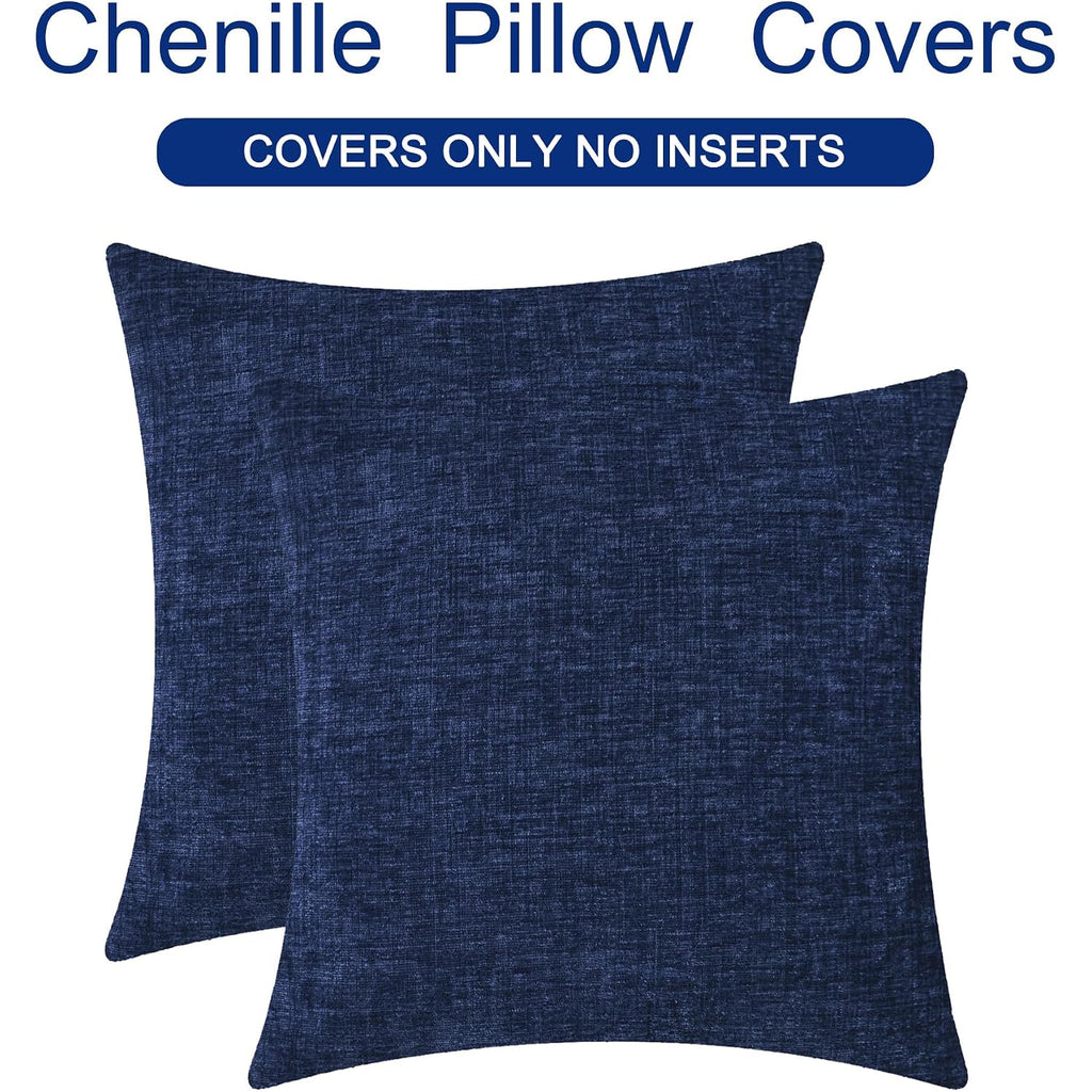 Calitime Throw Pillow Covers Decorative 18 X 18 Inches Pack Of 2 Cozy Chenille Cushion Cases For Couch Sofa Bed Living Room Home Navy Blue