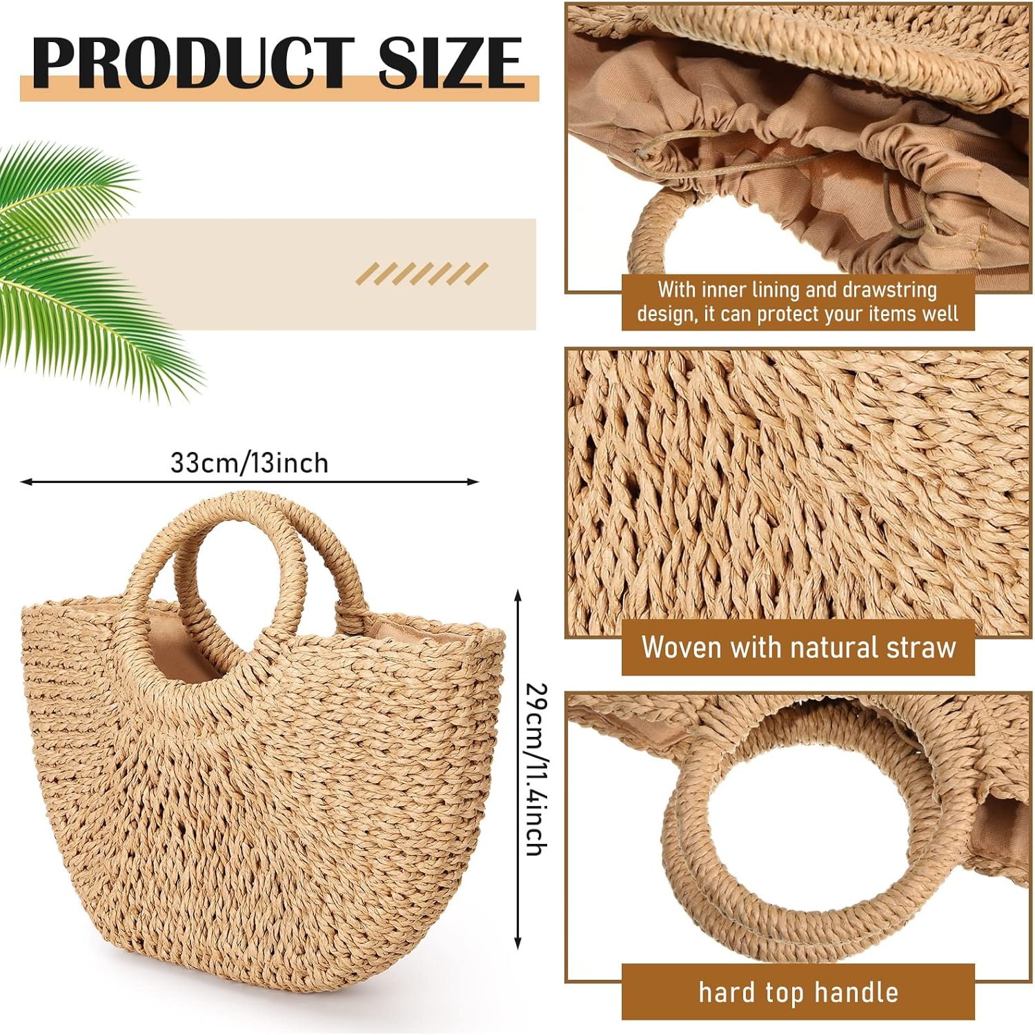 Mixweer 4 Pcs Straw Bag for Women Summer Travel Rattan Woven Raffia Beach Handbags Handle Big Capacity Tote Clutch Bags 2024