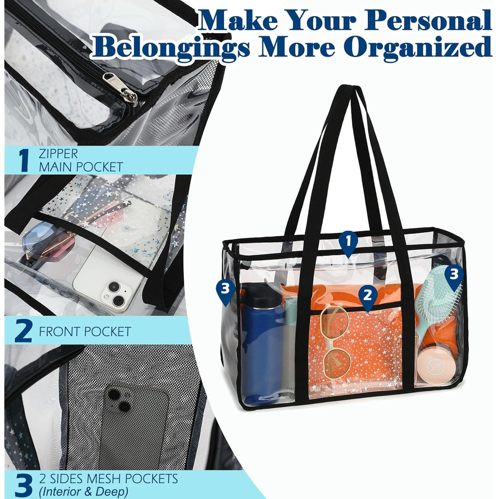 Fammart Clear Beach Bag For Women, Large Pool Tote Cruise Vacation Essentials - Zipper Closure, Waterproof, Sandproof