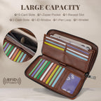 Womens Wallet Rfid Embossed Vegan Leather Multi Card Slots Wallets Large Capacity Wristlet Travel Purse for Women