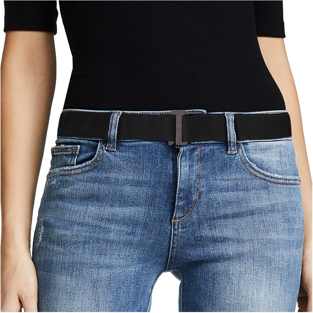 JASGOOD Women No Show Stretch Belt Elastic Web Strap Belt with Flat Buckle for Jeans Pants Dresses