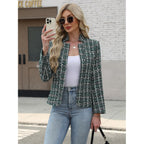 Elleven Womens' Tweed Open Front Blazer Long Sleeve Jacket Notch Collar Fully Lined Casual Business Work Office Coat