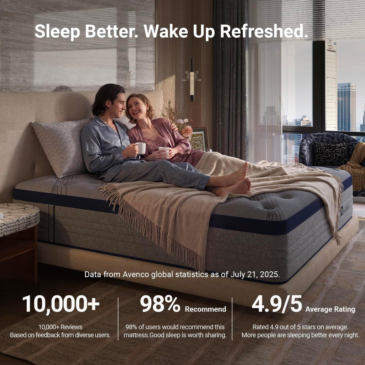 Avenco Queen Mattress 12 Inch, Luxury Hotel-Level Cooling Hybrid Mattress With Dual Nanogel™ Memory Foam, Smarts Coil® For Motion Isolation & Extra Back Support, Pressure Relief, Certipur-Us Certified