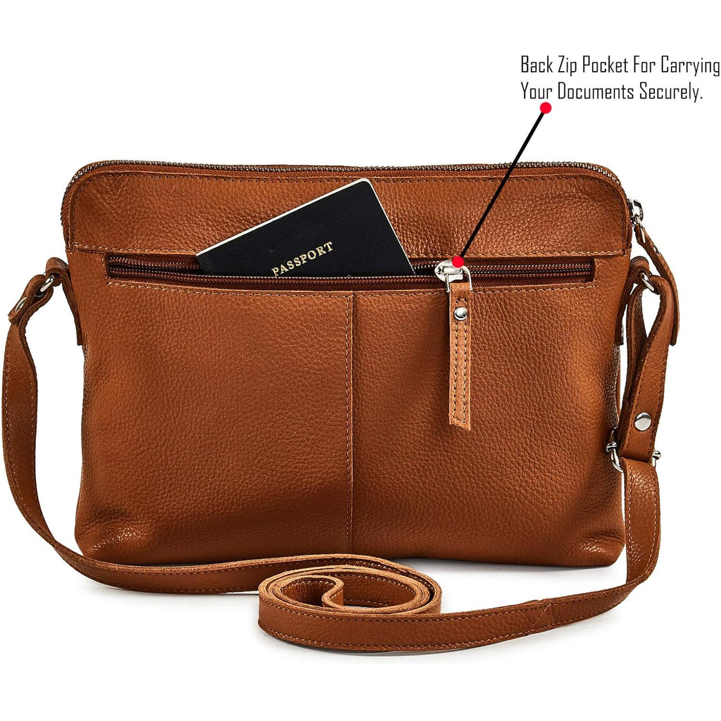 Leather Crossbody Bags for Women Small Soft Genuine Pebbled Sling Shoulder Handbag Crossover Purse with Full Adjustable Strap (Cognac Nappa)