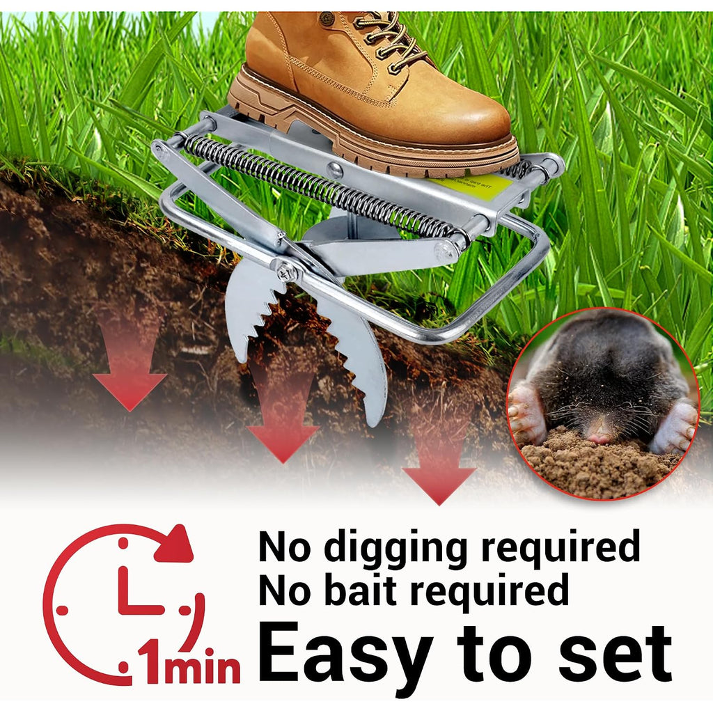 Mole Trap Scissor 2 Pack, Upgraded Mole Traps For Lawns That Kill Best, Galvanized Steel Mole Killer, Step Setup