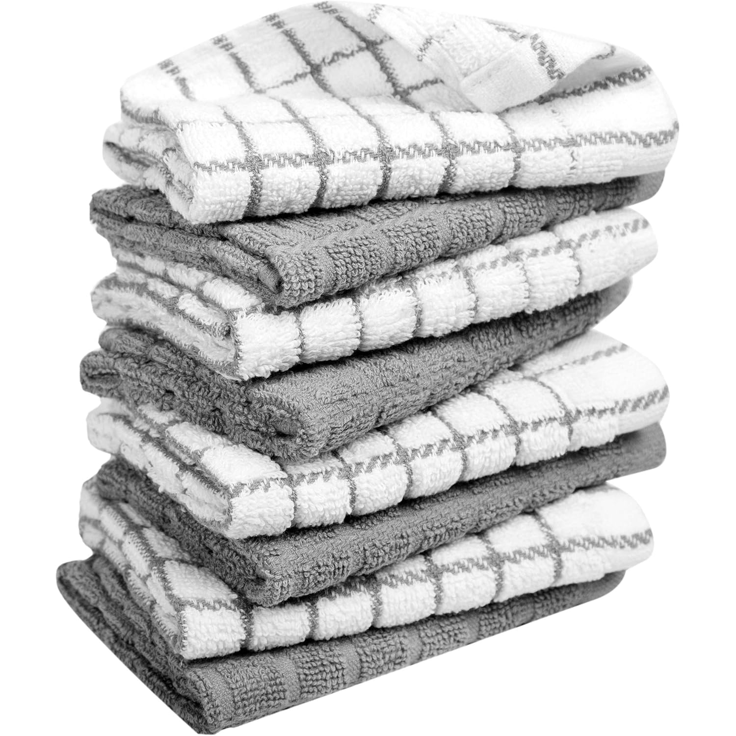 Bumble Dish Cloths (8 Pack) | 12" x 12" | 100% Cotton Kitchen Towels | 405 GSM | Soft, Highly Absorbent & Durable Dish Towels for Kitchen | Gray