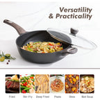 SENSARTE Nonstick Frying Pan Skillet with Lid, 12 Inch Large Deep Frying Pan, 5 Qt Non Stick Saute Pan with Cover, Induction Pan, Healthy Non Toxic Cooking Pan with Helper Handle, PFOA PFOS Free