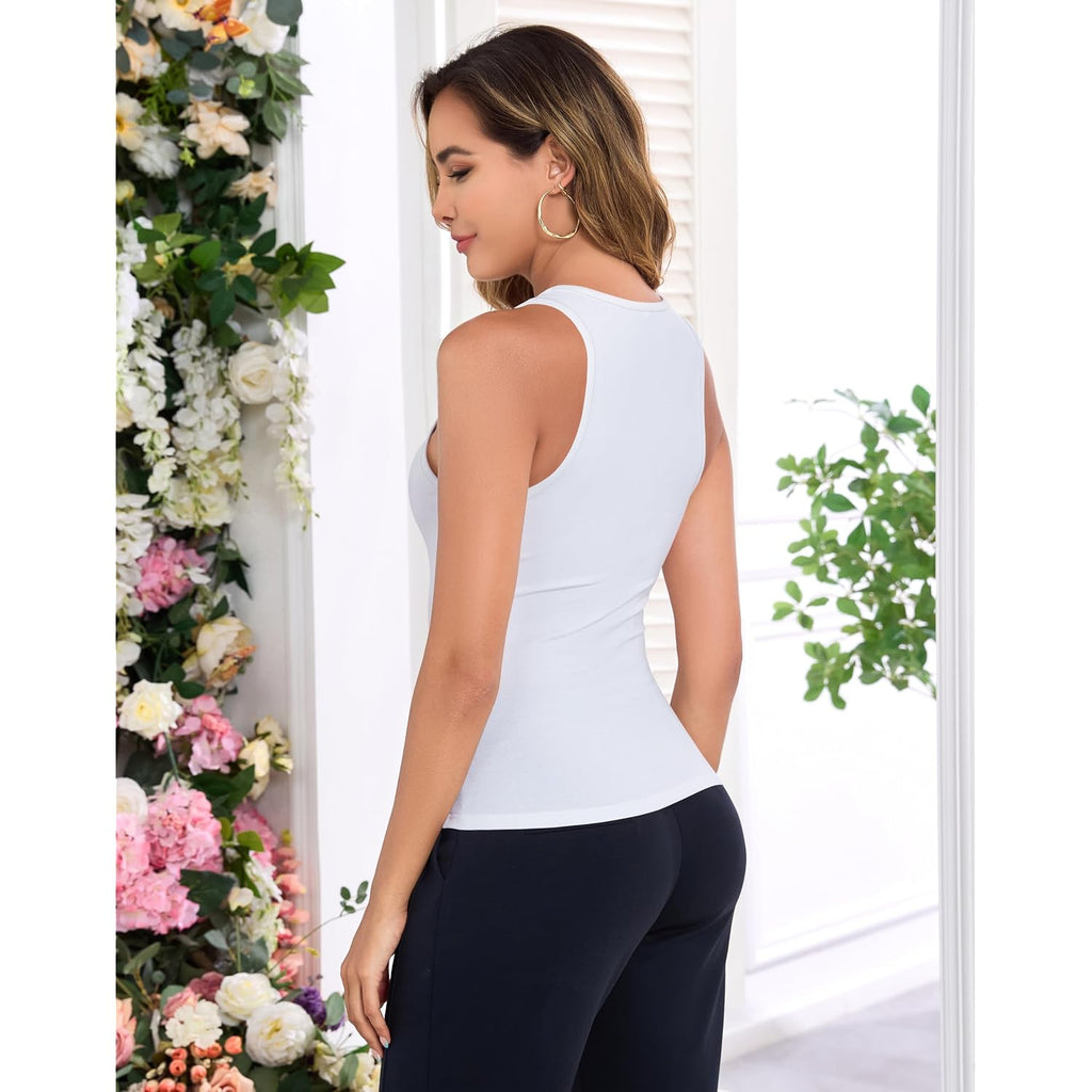Smile Fish Women's Deep V Neck Sleeveless Tank Top Slim Fitting Cami Shirt Summer Basic Casual Top