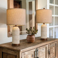 22.5" Bedside Table Lamps Set Of 2, Farmhouse Table Lamp With Usb A+C Charging Ports,Vintage Nightstand Lamp For Bedrooms And Living Rooms, Retro Resin End Table Lamp, Beige And Brown
