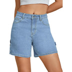 Jean Shorts for Women High Waisted Trendy Casual Utility Stretchy Denim Jorts Cutoff Long Shorts with Pockets